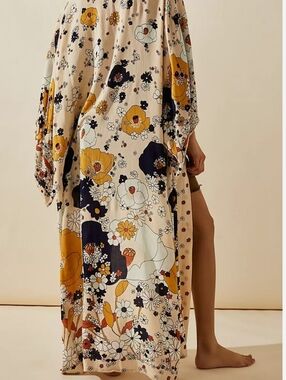 Free People Hidden Hills Maxi Kimono Floral Boho Duster One Size